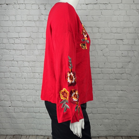 INC Red Embroidered Bell Sleeve Femme Sweater Plus Size 1X 2X 3X - Picture 4 of 6